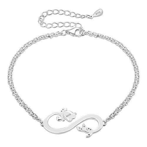 ENGRAWELRY Pulsera Plata de Ley 925 Mujer Infinito y Rose con Grabado Regalo Original Mamá Navidad Cumpleaños Día de la Madre