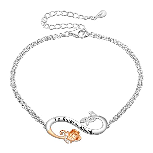 ENGRAWELRY Pulsera Plata de Ley 925 Mujer Infinito y Rose con Grabado Regalo Original Mamá Navidad Cumpleaños Día de la Madre