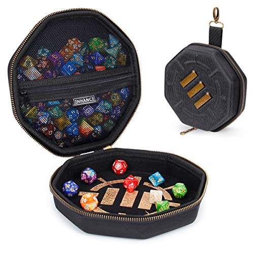 ENHANCE Caja de Dados para Juegos de Mesa y Bandeja Rodante de Dados - Contenedor de Almacenamiento para hasta 150 Dados RPG - Diseño Protector Resistente con Interior Suave