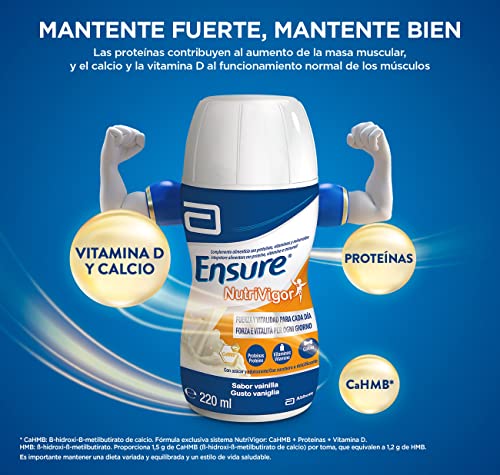 Ensure Nutrivigor - Complemento Alimenticio para Adultos, con HMB, Proteínas, Vitaminas y Minerales, como el Calcio - Sabor Vainilla - Pack de 8 Botellas x 220 ml