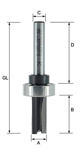 ENT 11661 Fresa de corte recto HW, Mango (C) 8 mm, Diámetro (A) 10 mm, B 25 mm, D 40 mm, L total de 73 mm, con rodamiento de bola de gran tamaño