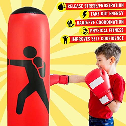 EQARD Saco de Boxeo Hinchable de Niños 62" Bolsa de Boxeo Independiente para Rebote Inmediato Sacos de Boxeo para Practicar Kárate Taekwondo MMA (Rojo)