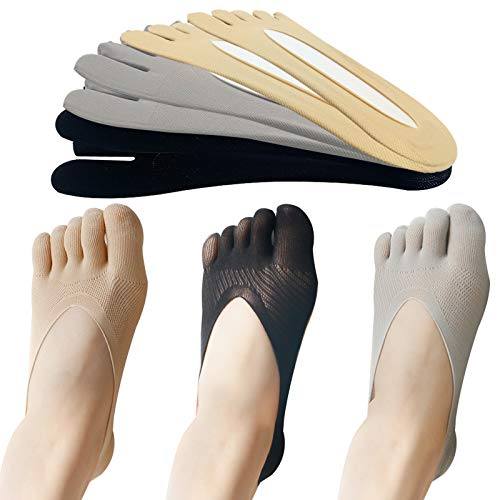 EQLEF Calcetines Dedos, Antideslizantes, Calcetines de Cinco Dedos, Calcetines Suaves de Corte bajo, Transpirables para Ballet, Yoga, 6 Pares