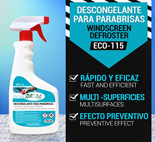 EQM SOLUCIONES QUIMICAS | ECO-115 | Pack 2 x 750 ml | Descongelante para Parabrisas | Elimina el Hielo y la Escarcha de inmediato | Efecto preventivo, Reduce la formación de Hielo