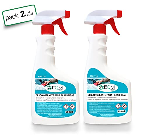 EQM SOLUCIONES QUIMICAS | ECO-115 | Pack 2 x 750 ml | Descongelante para Parabrisas | Elimina el Hielo y la Escarcha de inmediato | Efecto preventivo, Reduce la formación de Hielo