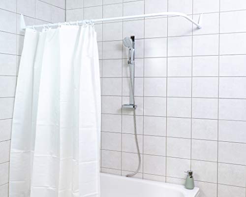 Erica Barra de Cortina de Ducha 70x90/70x160cm; Barra para Fijar en Esquinas o Bañera; Barra para Cortina de baño sin Soporte de Techo, Recubrimiento de Plástico sin PVC, 100% Inoxidable. Blanco.