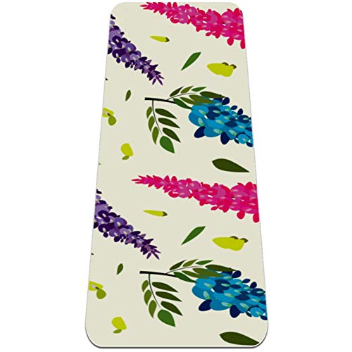 Eslifey Estera de yoga de flores de glicina de acuarela gruesa antideslizante para mujeres y niñas, tapete de ejercicio suave de pilates (72 x 24 pulgadas, 1/4 pulgadas de grosor)