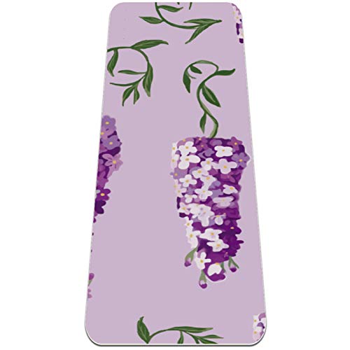 Eslifey Esterilla de yoga con flores de glicina morada, gruesa, antideslizante, para mujeres y niñas, tapete de ejercicio suave de pilates (72 x 24 pulgadas, 1/4 pulgadas de grosor)