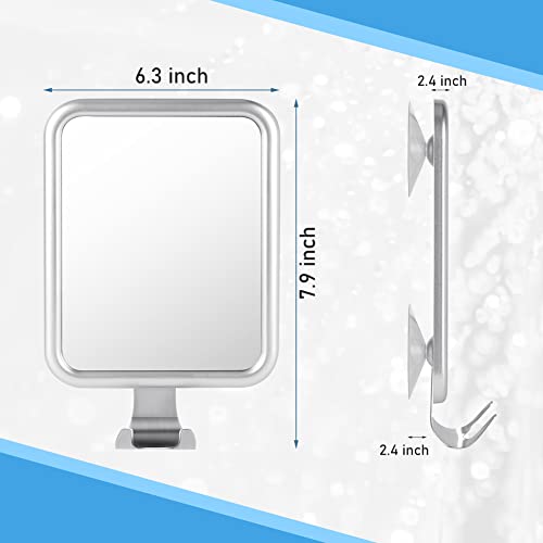 Espejo de afeitar sin niebla, 4 ventosas, espejo de ducha sin niebla, con 1 soporte para maquinilla de afeitar, marco de aluminio, espejo de ducha anti niebla para baño (7.9 x 6.3 pulgadas)