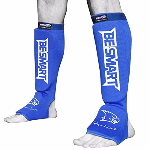 Espinilleras de empeine MMA para piernas Muay Thai Kick Boxing Protector (azul/blanco, grande)