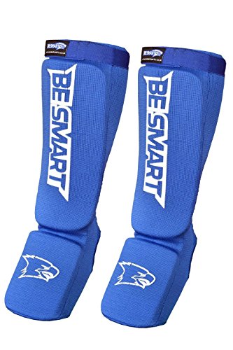 Espinilleras de empeine MMA para piernas Muay Thai Kick Boxing Protector (azul/blanco, grande)