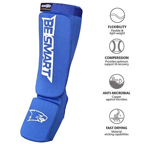 Espinilleras de empeine MMA para piernas Muay Thai Kick Boxing Protector (azul/blanco, grande)