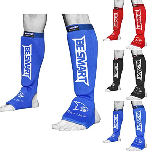 Espinilleras de empeine MMA para piernas Muay Thai Kick Boxing Protector (azul/blanco, grande)