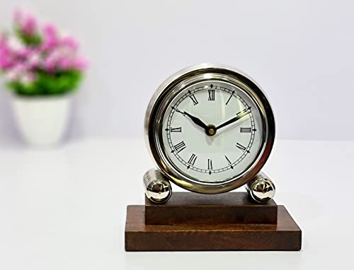 eSplanade Reloj vintage de metal de aluminio | Reloj clásico retro, reloj de mesa vintage de estilo europeo | Relojes para el hogar | Pieza del tiempo | Sin función de alarma – 7 pulgadas