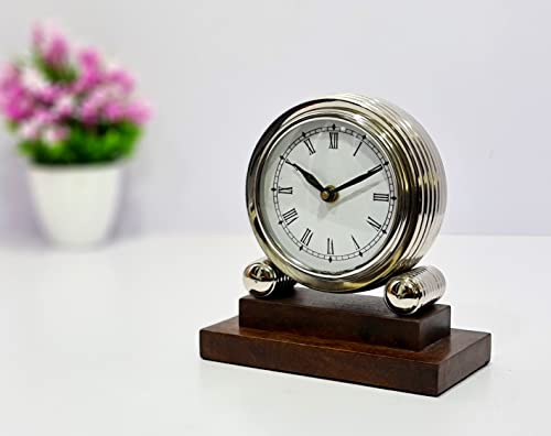 eSplanade Reloj vintage de metal de aluminio | Reloj clásico retro, reloj de mesa vintage de estilo europeo | Relojes para el hogar | Pieza del tiempo | Sin función de alarma – 7 pulgadas