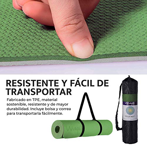 esterilla deporte, esterilla yoga Wueps, incluye correa de hombro y bolsa de transporte, ideal para realizar deporte en casa, yoga mat, esterilla yoga antideslizante, (Color Rosa Goma y Azul Oscuro)