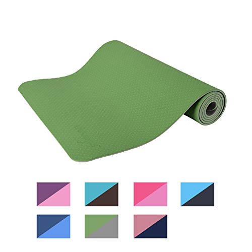 esterilla deporte, esterilla yoga Wueps, incluye correa de hombro y bolsa de transporte, ideal para realizar deporte en casa, yoga mat, esterilla yoga antideslizante, (Color Verde Pasto y Gris Claro)