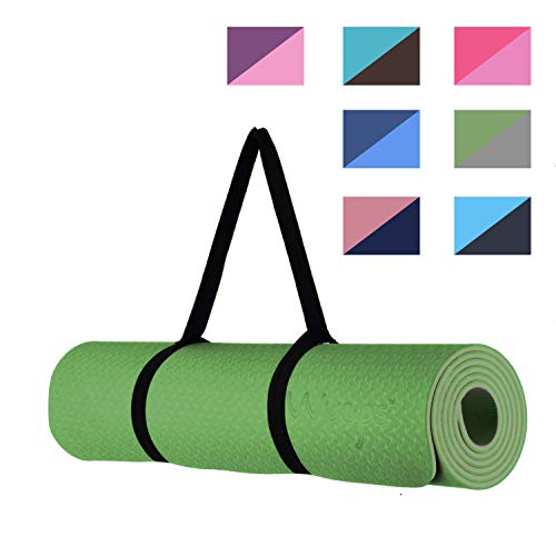 esterilla deporte, esterilla yoga Wueps, incluye correa de hombro y bolsa de transporte, ideal para realizar deporte en casa, yoga mat, esterilla yoga antideslizante, (Color Verde Pasto y Gris Claro)