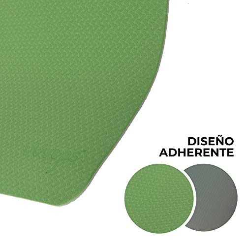 esterilla deporte, esterilla yoga Wueps, incluye correa de hombro y bolsa de transporte, ideal para realizar deporte en casa, yoga mat, esterilla yoga antideslizante, (Color Verde Pasto y Gris Claro)