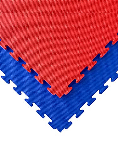 Esterilla puzzle goma espuma para suelo de gimnasio y fitness, pack tatami puzzle 100 x 100 x 2,5 cm , suelo goma EVA para artes marciales profesional, tatami extensible (4 unidades (4 m²), Rojo/Azul)