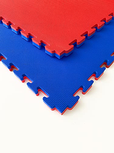 Esterilla puzzle goma espuma para suelo de gimnasio y fitness, pack tatami puzzle 100 x 100 x 2,5 cm , suelo goma EVA para artes marciales profesional, tatami extensible (4 unidades (4 m²), Rojo/Azul)