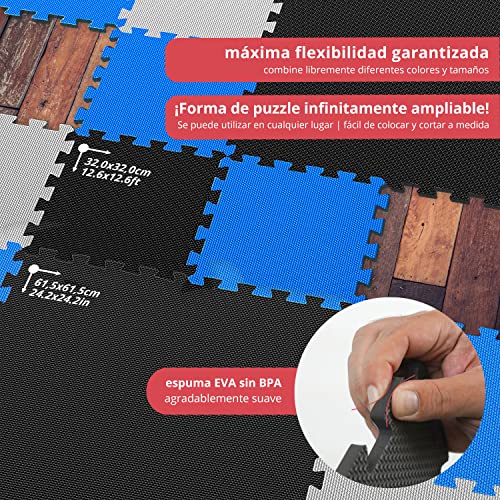 Esterilla Puzzle para Suelos de Gimnasio y Fitness | Set de Protección de Goma Espuma, Alfombrilla Protectora Expandible de 18 Losas + Bordes | Colchonetas para Máquinas de Deporte, Fácil de Limpia