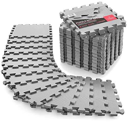 Esterilla Puzzle para Suelos de Gimnasio y Fitness | Set de Protección de Goma Espuma, Alfombrilla Protectora Expandible de 18 Losas + Bordes | Colchonetas para Máquinas de Deporte, Fácil de Limpia