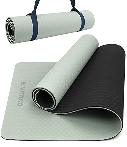 Esterilla Yoga Antideslizante Profesional, Esterilla Deporte Gruesa 8mm, Esterilla Pilates con Correa, Esterilla Fitness TPE para el Hogar o el Exterior, 183 x 61 x 0.8cm