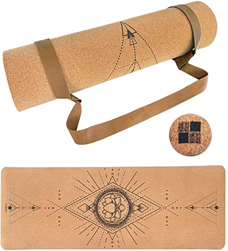 Esterilla Yoga,Esterilla Deporte Antideslizante Ecológica Corcho,183x65cm,7mm de Grosor,Yoga Mat,para Pilates,Fitness.Incluye Correa de Transporte