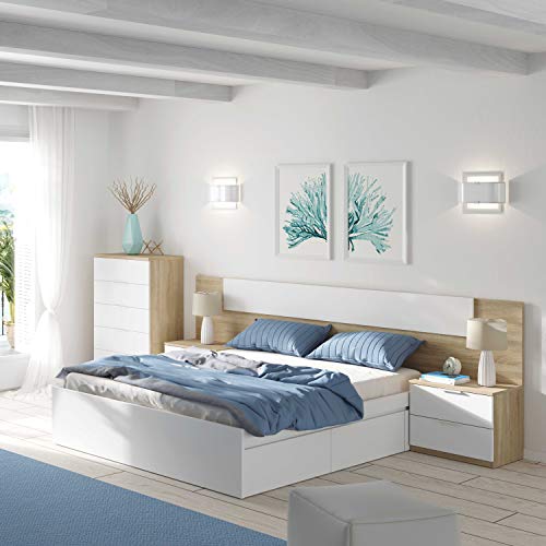 Estructura Cama con 4 Cajones, Cama Doble, Modelo Kendra, Acabado en Color Blanco Artik, Medidas: 156 cm (Ancho) x 196 cm (Fondo) x 37 cm (Alto)