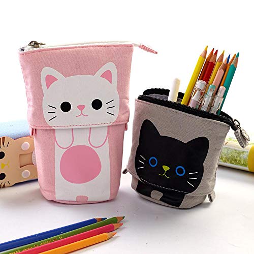 Estuche Vertical Lapices, NETUME Lona Telescópica Pop up Pencil Case para Niñas, Niños, Adolescentes, Estuche Telescopico para Regalo de Cumpleaños y Navidad, Uso Escolar en el Hogar, Gris