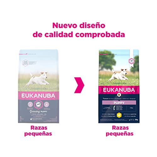 Eukanuba Alimento seco para cachorros de raza pequeña, rico en pollo fresco 3 kg