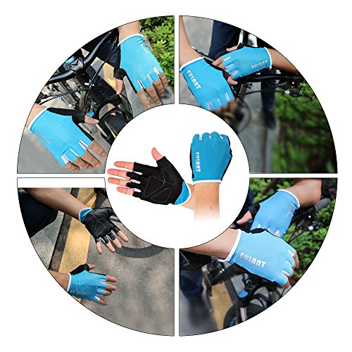 EULANT Guantes de Fitness Respirable, Guantes Gimnasio Pesas, Guantes de Medio Dedo para Mujer y Hombre,Resistente a La Abrasion, Bicicleta Musculacion Entrenar,Azul S