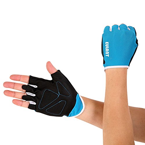 EULANT Guantes de Fitness Respirable, Guantes Gimnasio Pesas, Guantes de Medio Dedo para Mujer y Hombre,Resistente a La Abrasion, Bicicleta Musculacion Entrenar,Azul S