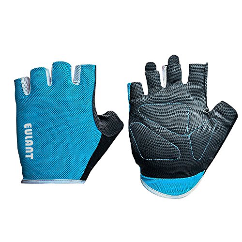 EULANT Guantes de Fitness Respirable, Guantes Gimnasio Pesas, Guantes de Medio Dedo para Mujer y Hombre,Resistente a La Abrasion, Bicicleta Musculacion Entrenar,Azul S