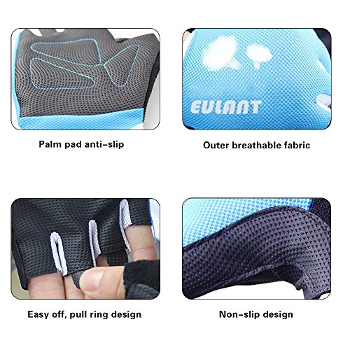 EULANT Guantes de Fitness Respirable, Guantes Gimnasio Pesas, Guantes de Medio Dedo para Mujer y Hombre,Resistente a La Abrasion, Bicicleta Musculacion Entrenar,Azul S