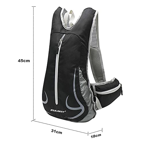 EULANT Mochilas Senderismo Pequeña, 14L Mochila Correr, Ligero Mochila de Bicicleta Reflectante, Mochila Deportes para Acampar Caminar Viajar Gym Escuela Pesca Trekking Bici,Negro