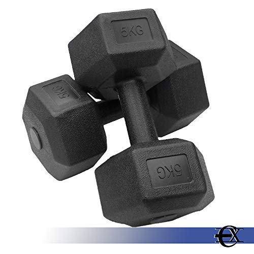 EUROXANTY Pack Mancuernas hexagonales | Mancuernas para Musculatura | Diseño Especial Anti-vuelco | Rellenas de Cemento | Mancuernas Antideslizantes | 2 x 10 KG