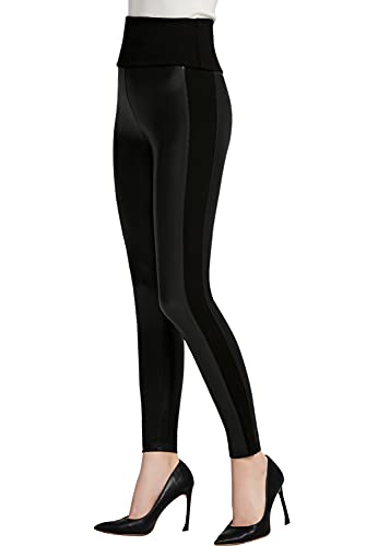 Everbellus Cintura Alta Leggins Cuero para Mujeres Sexy Negro Skinny Pantalon XL