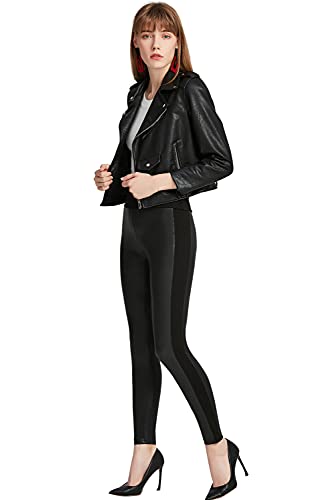 Everbellus Cintura Alta Leggins Cuero para Mujeres Sexy Negro Skinny Pantalon XL