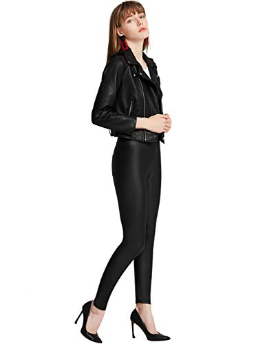 Everbellus Mujer Sexy Negro Leggins Cuero con Bolsillo Skinny Elástico Pantalón XL