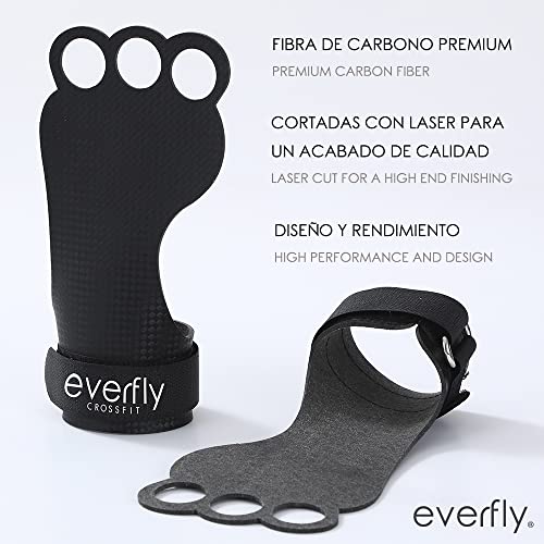 EVERFLY Calleras para Crossfit - Grips 3H Fibra de Carbono – Guantes de Gimnasio para Protección de Manos - Diseño Ergonómico Hombre y Mujer - Gym Fitness Halterofilia (M)