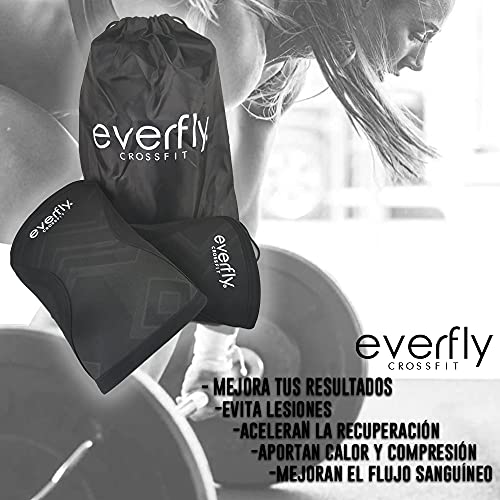 EVERFLY Rodilleras Crossfit 5mm - 1 Par - Menisco y Ligamentos - Neopreno SCR Negras - Deportiva Musculación Gimnasio Calistenia - Hombre Mujer - Halterofilia Fitness - Levantamiento Pesas - Knee (L)