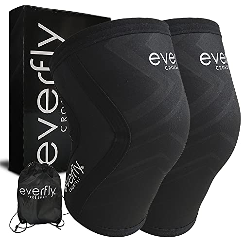 EVERFLY Rodilleras Crossfit 5mm - 1 Par - Menisco y Ligamentos - Neopreno SCR Negras - Deportiva Musculación Gimnasio Calistenia - Hombre Mujer - Halterofilia Fitness - Levantamiento Pesas - Knee (L)