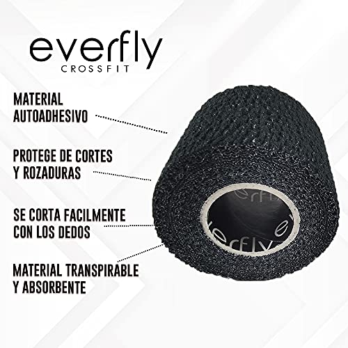 EVERFLY Tape Crossfit - Set 3 Rollos 5cm x 4,5m - Esparadrapo Deportivo - Hook Grip Pulgares y Dedos - Cinta Flexible Protectora - Agarre Adhesivo para Pesas - Entrenamiento - Halterofilia (Negro)