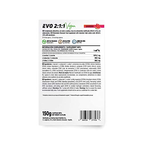 Evo 2:1:1 de HSN | BCAA 2 1 1 en Polvo | Suplemento de Aminoácidos Veganos Sabor Sandía | 30 servicios