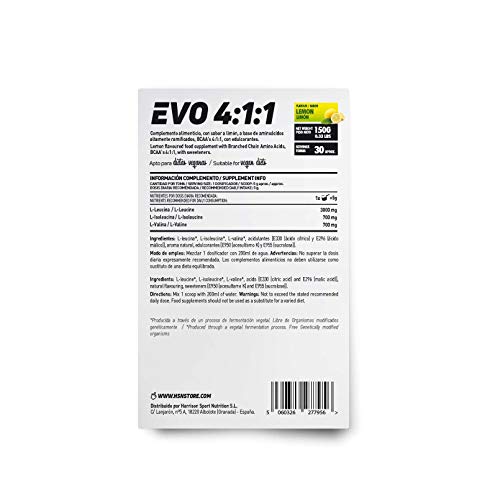 Evo 4:1:1 de HSN | BCAA Polvo | Suplemento Deportivo de Aminoácidos Ramificados | Isoleucina, Valina Leucina | Disolución Perfecta | Vegano, Sin Gluten, Sin Lactosa, Sin Azúcar | Limón | 150gr