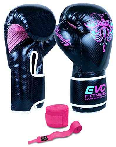 Evo aptitud de las señoras GEL Rex de los guantes de cuero Bolsa de boxeo MMA Muay Thai artes marciales boxeo de retroceso (12 Oz)