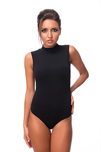 Evoni Body de mujer sin mangas, de algodón, opaco, con cuello medio, Negro , L