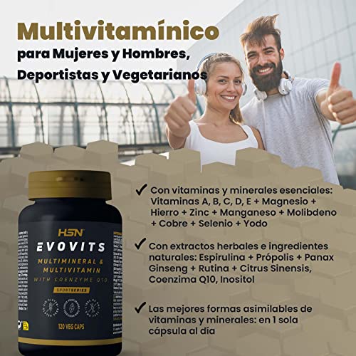 Evovits de HSN | Multivitaminas y Minerales | Complejo Multivitamínico para 4 Meses = 1 Cápsula al Día | Polivitamínico para Mujer, Hombre, Vegetarianos y Deportistas | No-GMO, Sin Gluten ni Lactosa